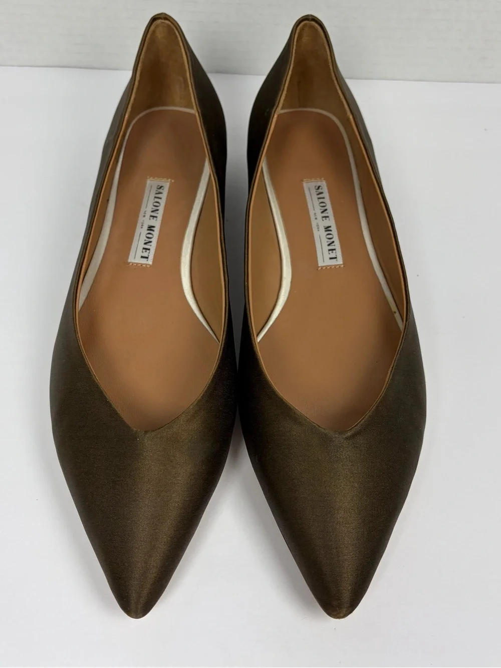 Salone Monet Bronze Satin Pointed Toe Flats Size 9.5